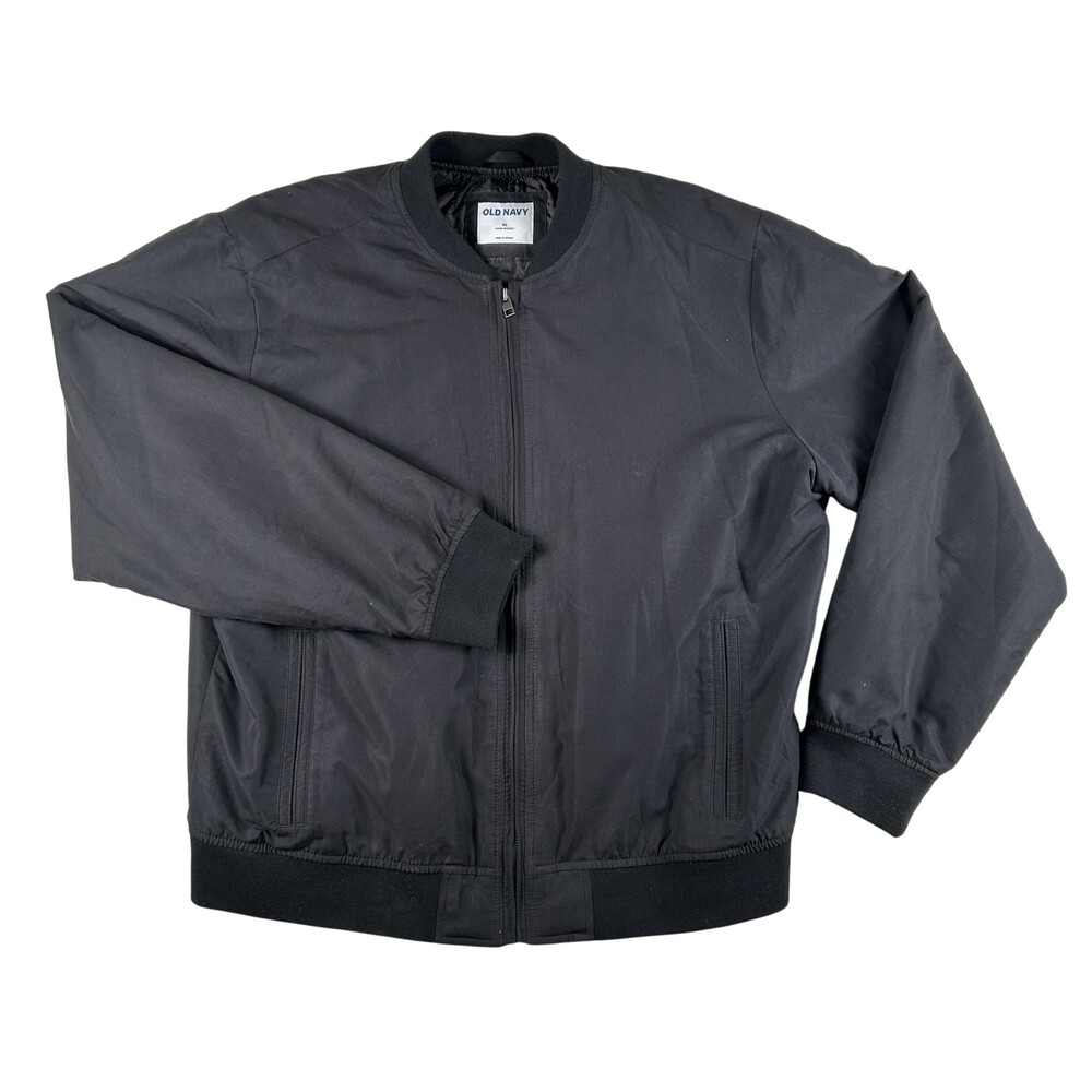 Old Navy Jacket Mens XL Prep Bomber Black Jack Water Resistant Zip Lined Casual